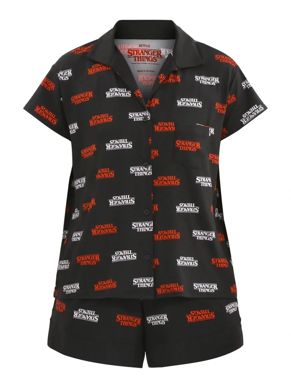 Netflix Stranger Things Women's Printed Notched Top and Shorts Pajama Set, 2-Pc